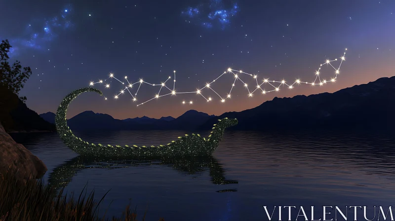 AI ART Celestial Nessie Rising From Lake