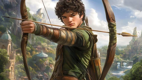 Young Archer with Bow and Arrow Portrait