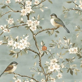 Birds and Blossoms in Pastel Tones