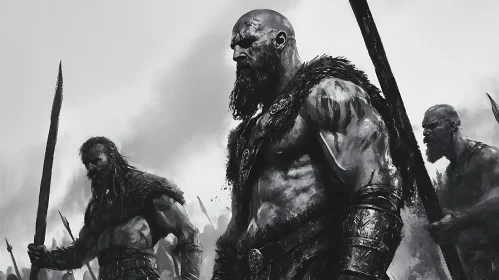 Monochrome Warriors with Spears Artwork