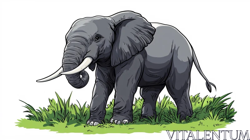 Elephant Artwork on Green Grass AI Image