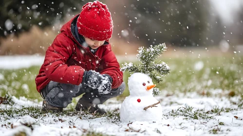 Winter Fun: Child and Snowman