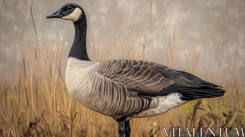 Solitary Goose in Grassy Landscape AI Image