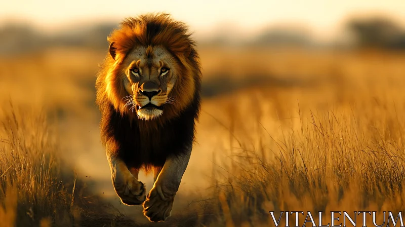 Lion Striding Through the Savannah AI Image