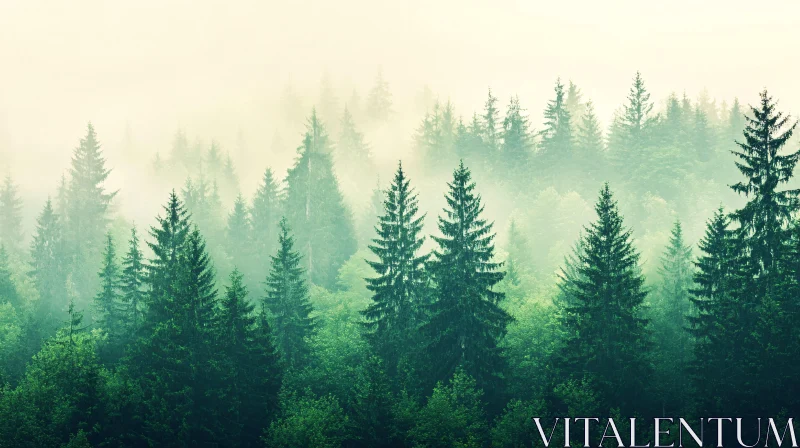 AI ART Peaceful Mist Enveloped Forest