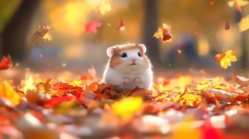 Cute Hamster in Fall Foliage