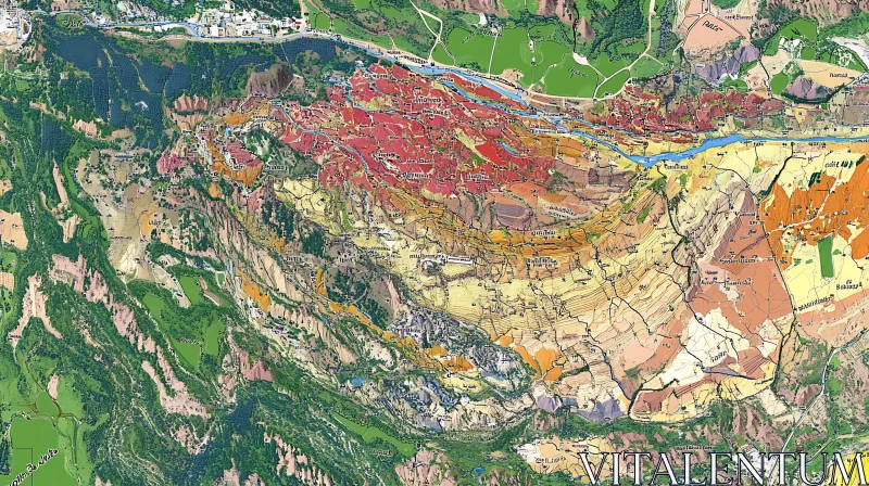 Terrain Map of Rivers and Fields AI Image