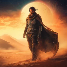 Man in Desert with Moon