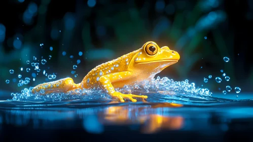 Yellow Frog in Moonlit Waters
