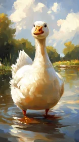 Impressionist Duck Pond Scene