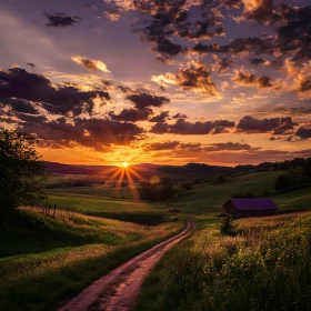 Scenic Sunset Landscape with Barn