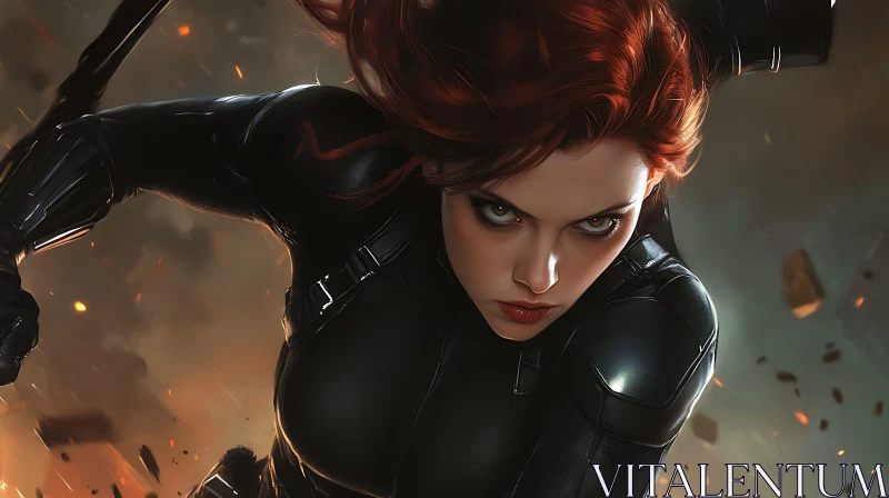 AI ART Female Character with Red Hair and Black Suit