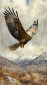 Eagle Soaring in Mountain Wilderness