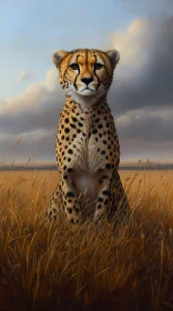 Wild Cheetah in Golden Grasslands