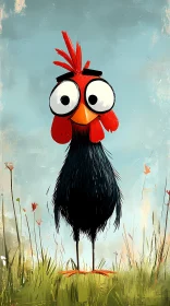 Funny Chicken in Grassy Field