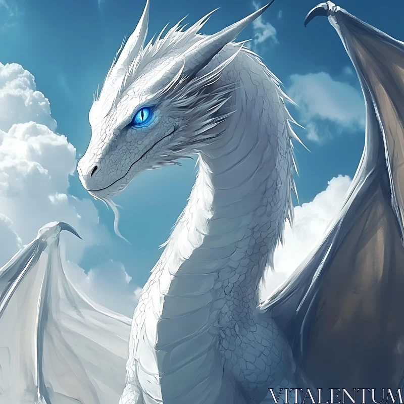 AI ART Fantasy White Dragon in Cloudy Sky