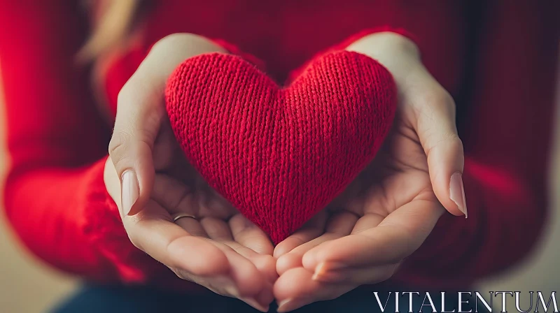 Knitted Heart Held with Care AI Image