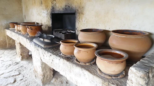 Old Kitchen Still Life with Clay Pots