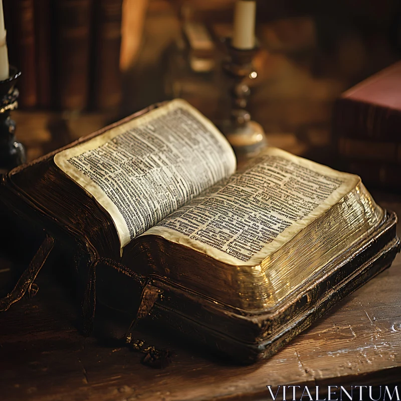 Antique Book and Candlelight Still Life AI Image