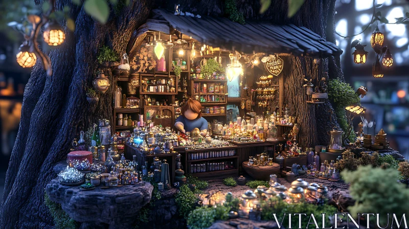 AI ART Magical Treehouse Potion Shop