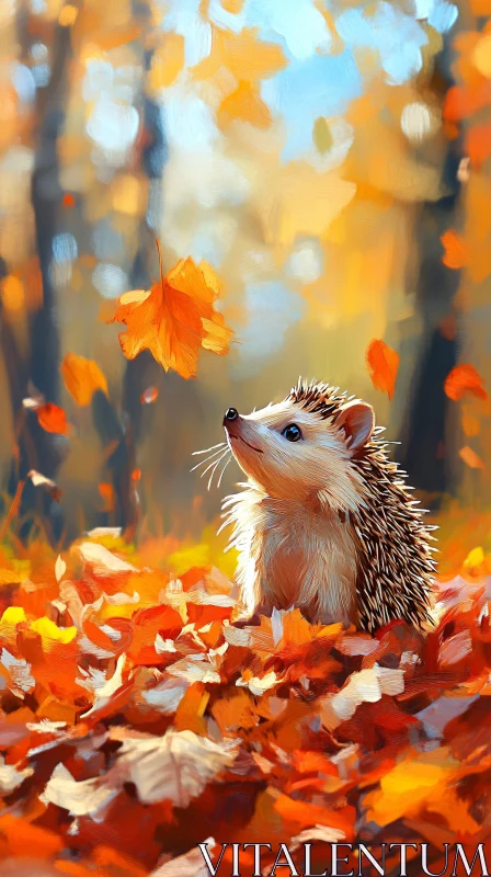 Hedgehog in Autumn AI Image