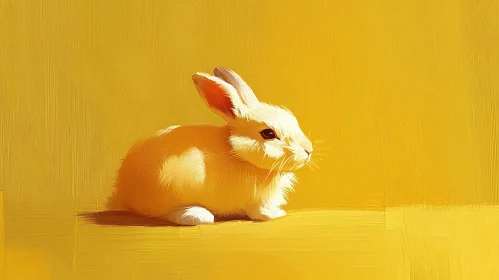 Warm Bunny Art on Yellow Canvas