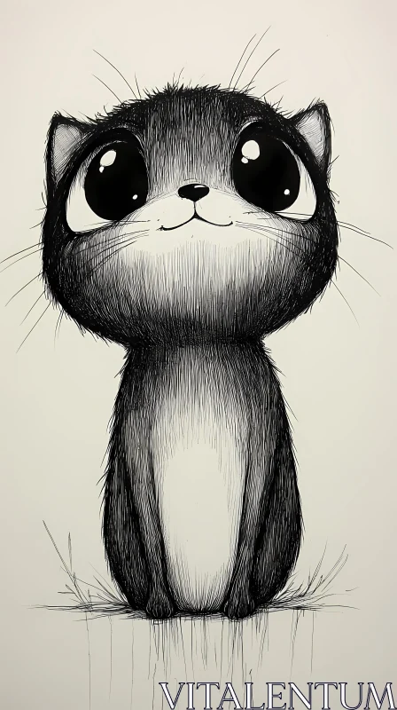 Adorable Black and White Cat Artwork AI Image