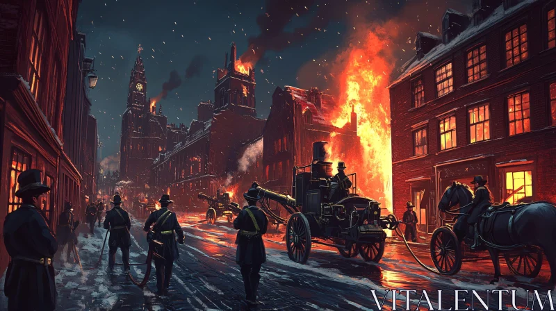 Nighttime Fire in Historical City AI Image