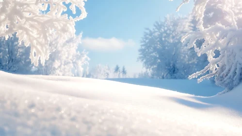 Winter Wonderland with Sparkling Snow and Blue Sky