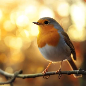 European Robin Perched on Branch