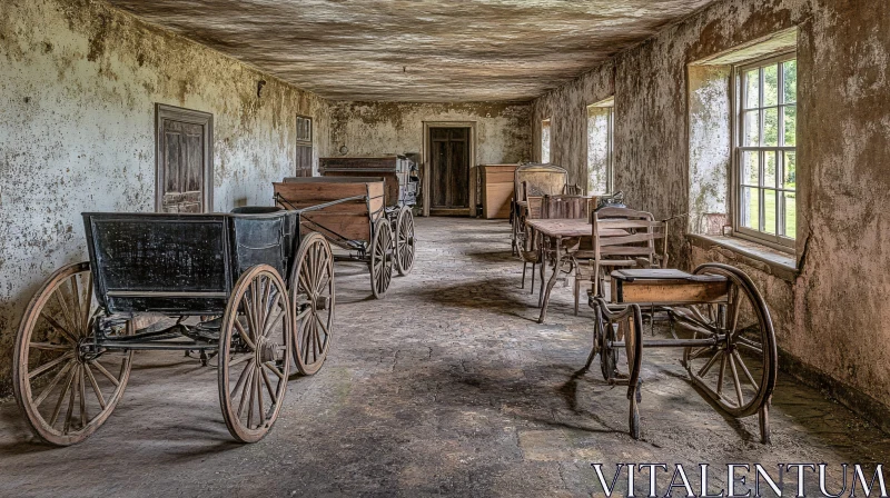 AI ART Old Interior with Forgotten Wagons