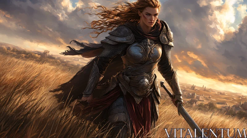 AI ART Armored Woman with Sword