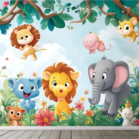 Cute Jungle Animal Characters in Cartoon Style