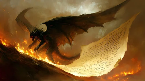 Fiery Dragon with Ancient Manuscript