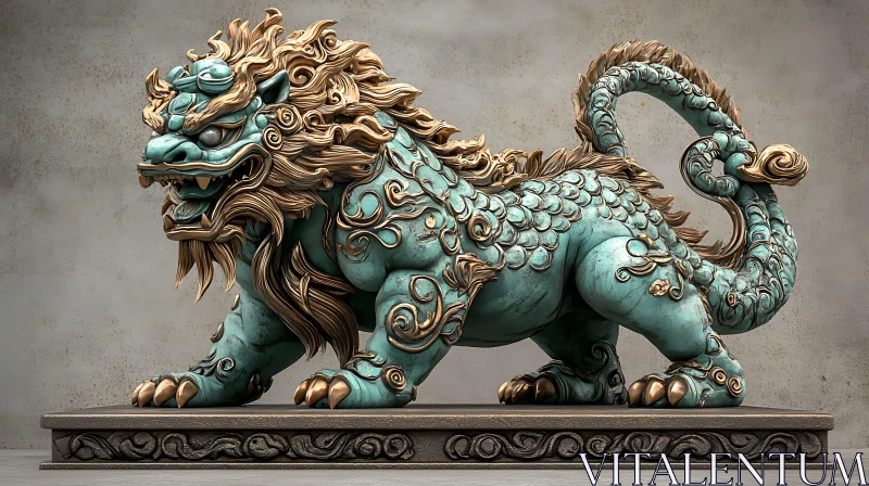 AI ART Ornate Turquoise Guardian Lion Statue