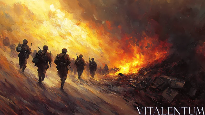 AI ART Impressionistic Soldiers in Fiery Landscape