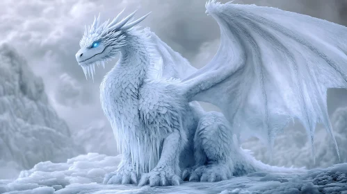 Icy Dragon Perched on Snowy Peak