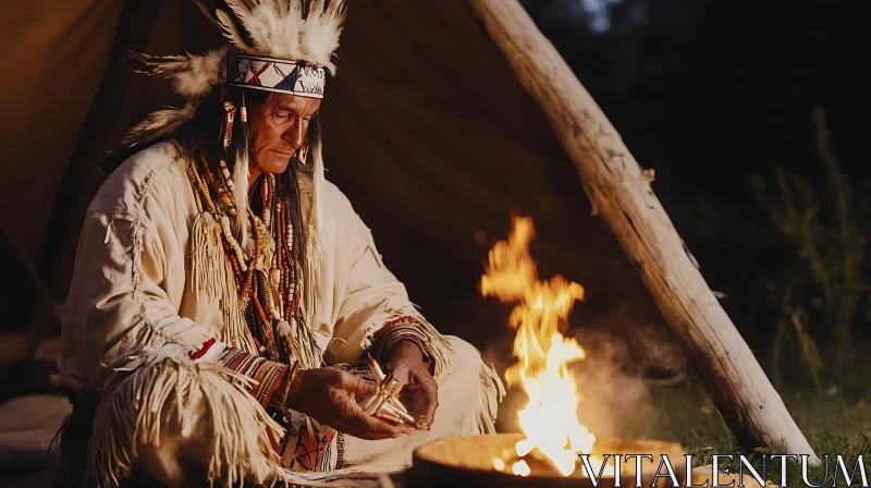 Indigenous Man by Fire AI Image