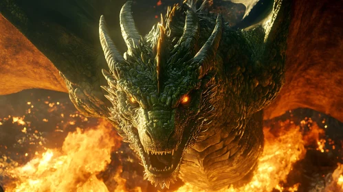 Emerald Dragon Ascending from Flames