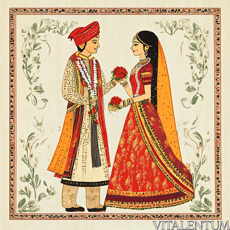 Vintage Style Indian Wedding Couple Portrait AI Image