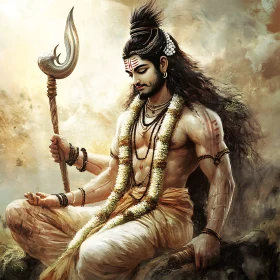 Serene Deity Portrait with Traditional Symbols