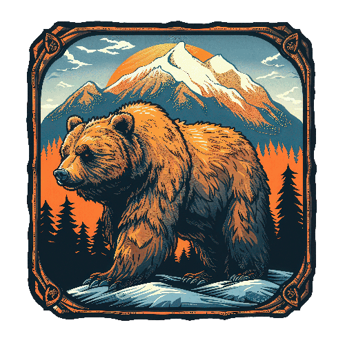 Bear in Mountain Landscape: A Detailed Digital Illustration POD Design