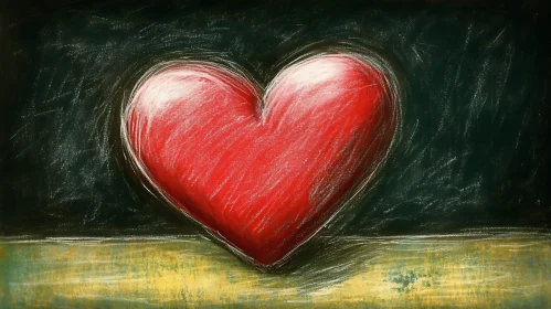 Red Heart Chalk Art on Dark Background