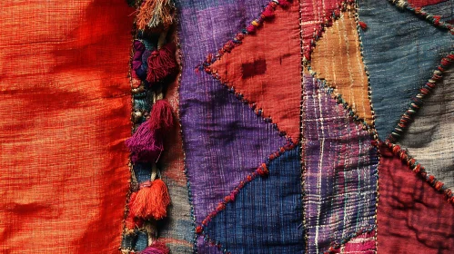 Abstract Fabric Patchwork with Tassels