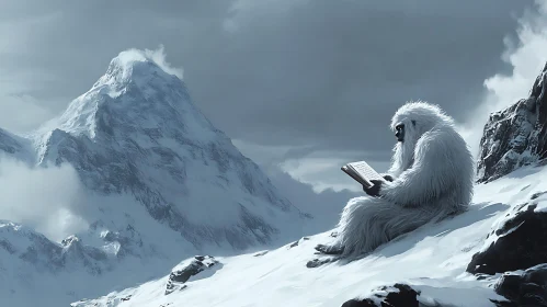 Abominable Snowman Reads in the Mountains