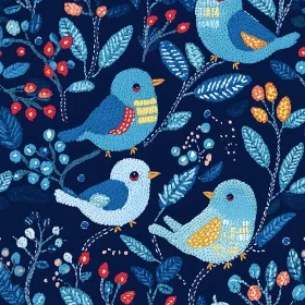 Blue Bird Embroidery Style Pattern