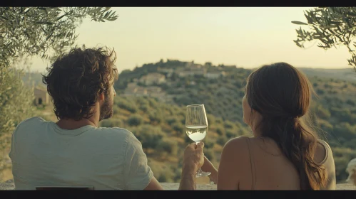 Couple Toasting with Wine at Sunset