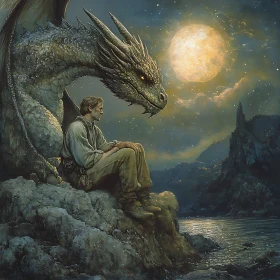 Fantasy Scene with Dragon and Man