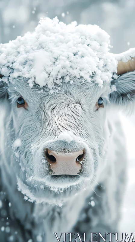 AI ART Snowy Cow in Winter Landscape