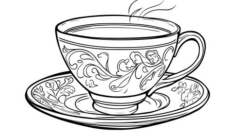 Monochrome Teacup with Floral Design